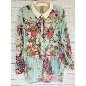 Aratta THE THOUGHT OF YOU Shirt XL Embroidered  Sheer‎ Floral Boho Anthropologie